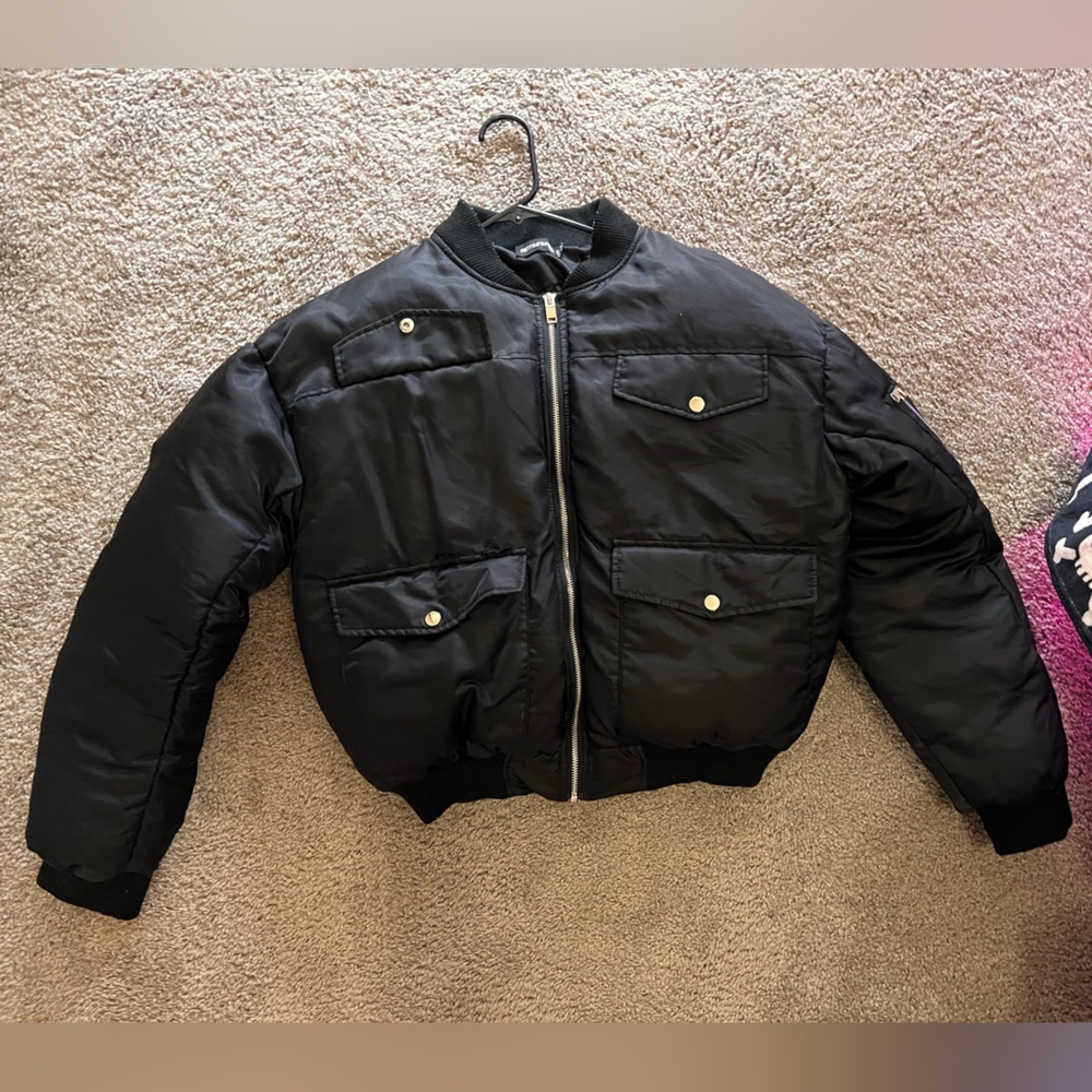 PrettyLittleThing Black Bomber Jacket